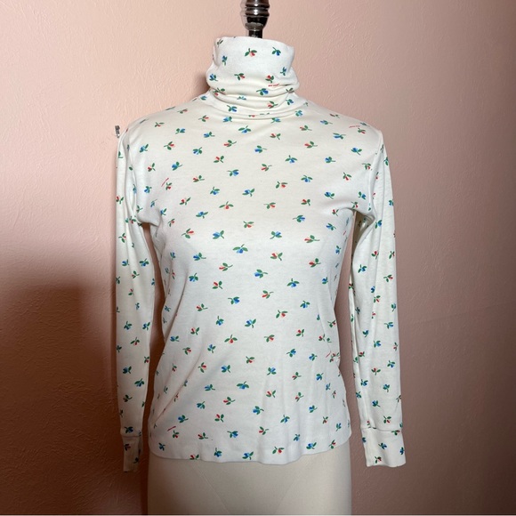 Vintage 60 70 Obermeyer Cottagecore Flower Ski Turtleneck Tee shirt Base Layer - Picture 2 of 16